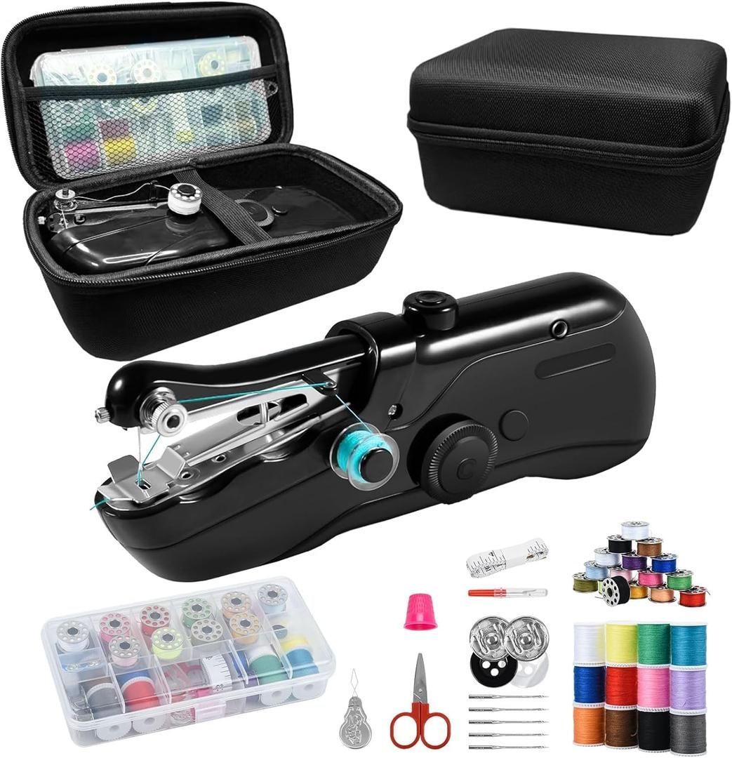 Handheld sewing machine, beginner's sewing kit with storage, two power supply modes, electric switch, simple operation, portable mini, beginner's sewing machine.(Black)