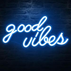 DECANIT Good Vibes Neon Sign Ice Blue, Cool LED Light for Wall Decor, Game Room, Man Cave, Bar, Streamer Setup, USB Powered Gamer Gift, 16.1x8.3 Inch