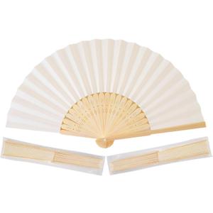 Sepwedd 50pcs Cream-Coloured Paper Hand Fan Bamboo Folding, Handheld Paper Fan for Wedding Party and Home Decoration