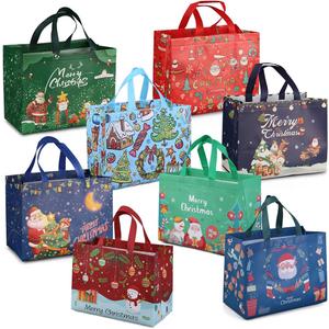 PARSUP Multifunctional Non-Woven Christmas Bags for Gifts Wrapping Shopping - Treat Bags with Handles, Xmas Party Supplies (Red + Green +Blue)