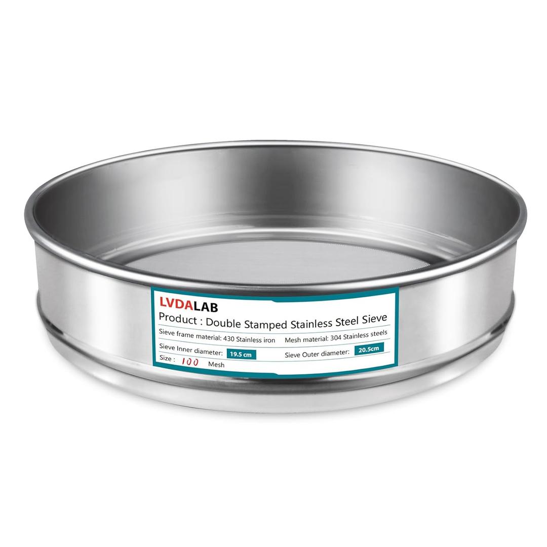 304 Stainless Steel Mesh Lab Sieve, 100 Mesh (0.15mm) Aperture Test Sieve, 7.9Inch(20cm) Diameter Economy Standard Analysis Sample Test Sieves for Industrial Laboratory Homes