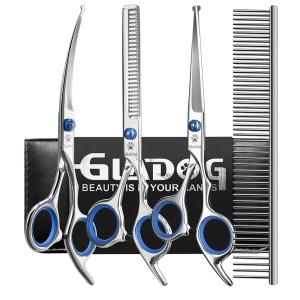 GLADOG Professional 5 in 1 Dog Grooming Scissors Set with Safety Round Tips, Sharp and Heavy-duty Pet Grooming Shears for Cats