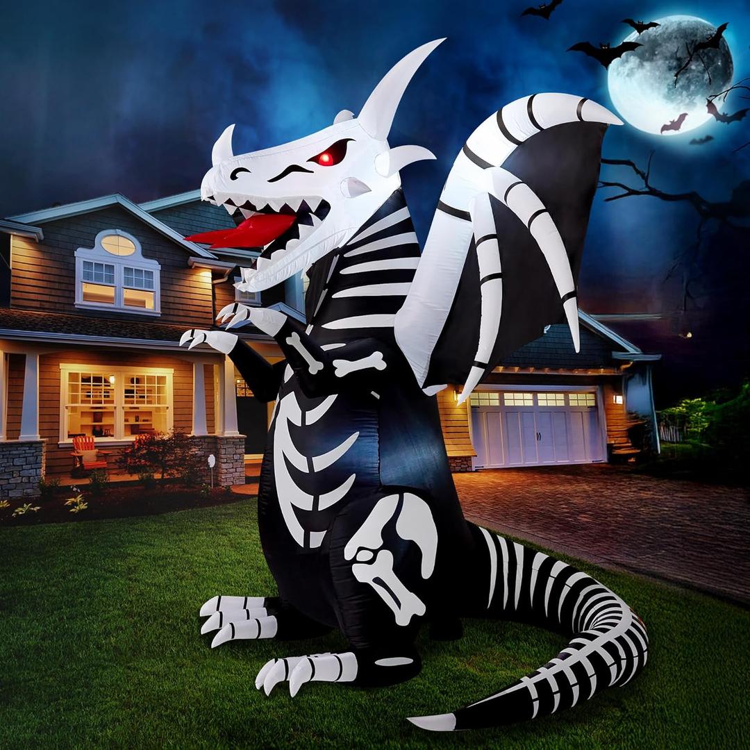Joiedomi 8 FT Tall Halloween Inflatables Outdoor Decoration, Blow Up Yard Decoration Inflatable Skeleton Dragon, Scary Halloween Decorations with Red LED Eyes for Lawn Garden Decor
