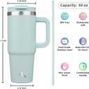 Konokyo 30 oz Tumbler with Handle and 2 Straws,2 in 1 Lid Insulated Water Bottle Stainless Steel Travel Coffee Mug,Blue Haze