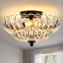 Modern Black Ceiling Light Fixture, 12" Clear Glass Flush Mount Chandeliers, Semi Flush Mount Ceiling Light Fixture Suitable for Living Room Hallway Kitchen Bedroom