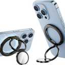 Magnetic Phone Grip for iPhone 16 15 14 13 12 Series, Magnetic Phone Ring Two-Fold Flexible Rotation Phone Grip Holder Compatible with Magnetic Car Mount