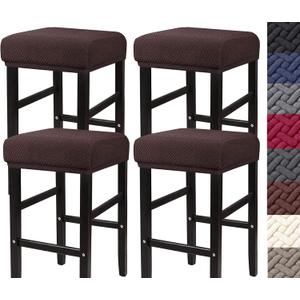 HFCNMY Stool Covers Rectangle,4 Pack Stretch Rectangle Bar Stool Covers Jacquard Vanity Stool Cover Washable Counter Stool Covers Bar Stool Seat Covers Saddle Seat Cover with Elastic Bands Coffee