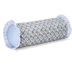 Ruffle Bolster Pillow Cover 8" x 20" Blue Block Print