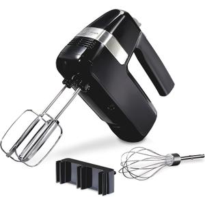 Hamilton Beach Electric Hand Mixer, 6 Speeds + Stir Button, 300 Watts of Peak Power for Powerful Mixing, Includes Whisk and Storage Clip, Black (62628)