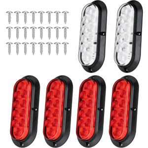 6PCS 6 Inch Oval LED Trailer Tail Lights, 10 LEDs Surface Mount Stop Turn Brake Reverse Back Up Tail Lights, 12V DC Low High Brightness, Waterproof for Truck RV Boat Trailer Bus