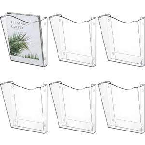 Sintuff 6 Pack Unbreakable Vertical Acrylic Wall File Folder, Single Pocket Wall Mount File Holder Brochure Holder Magazine Paper Organizer for Office and Home, 11 x 3 x 10 Inch, Clear