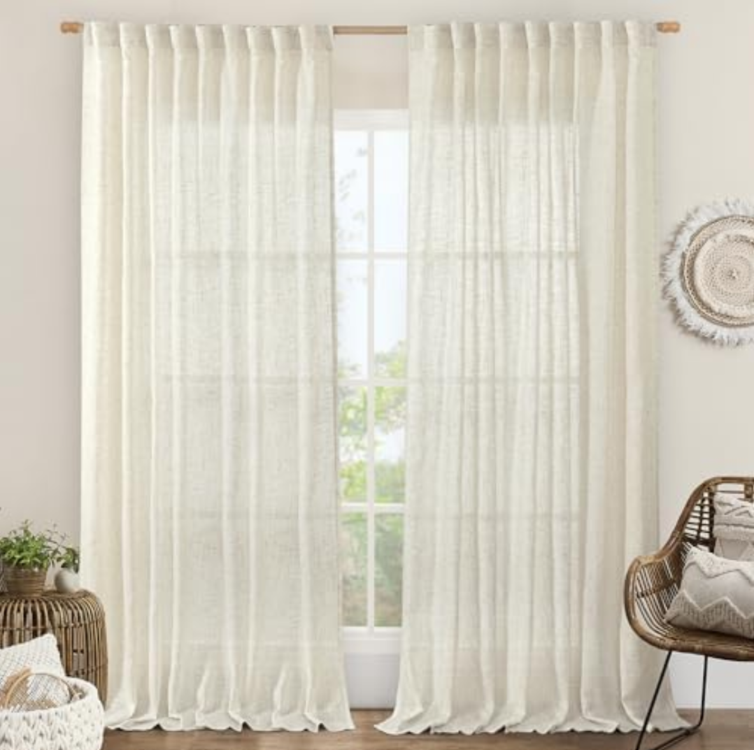LAMIT Extra Wide Linen Curtain for Bedroom,Natural Light Filtering Faux Linen Textured Panel Semi Sheer Back Tab and Rod Pocket Boho Drapes for Living Room, 1 Panel, 70 x 84 Inch