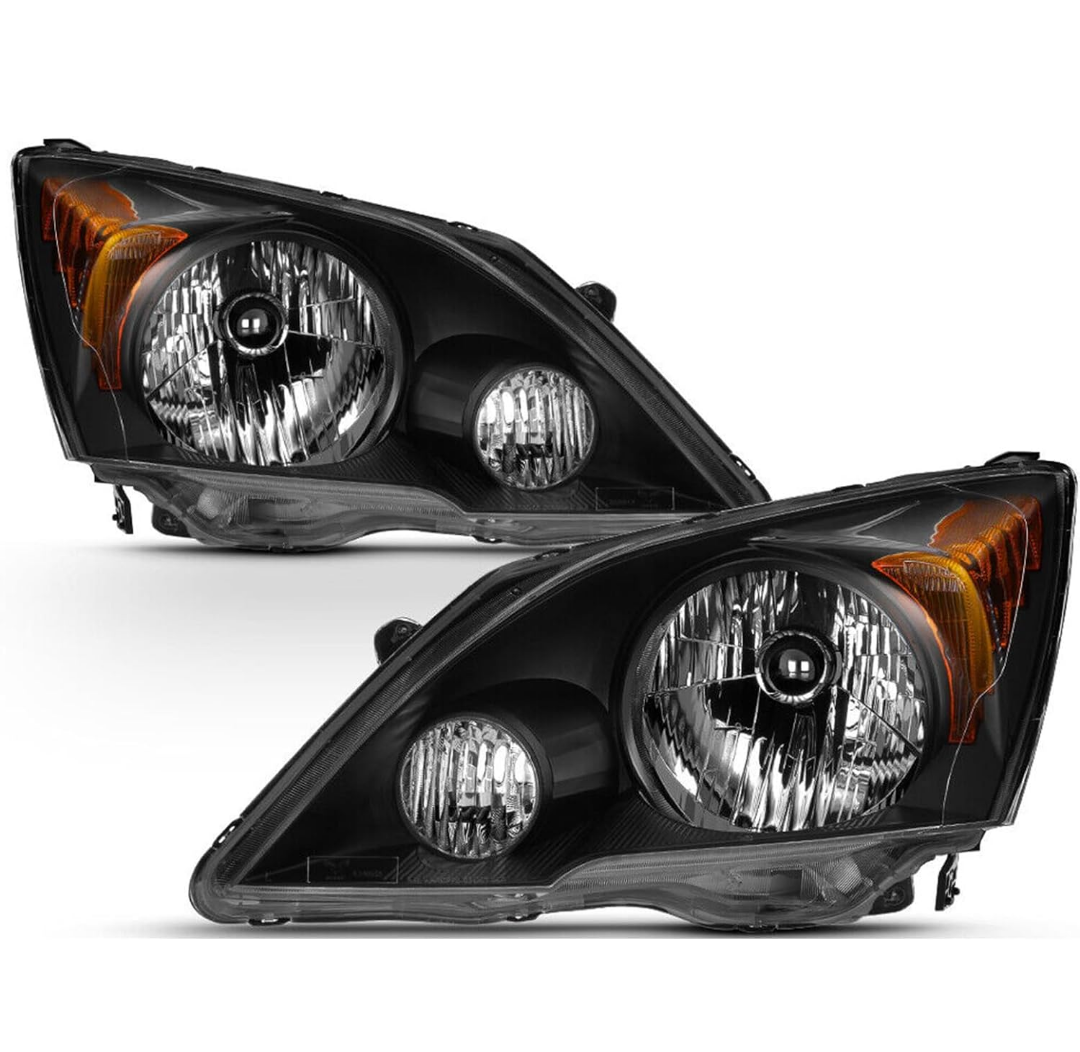 APSVE 2Pcs Headlight Assembly Compatible with 2007-2011 Honda CRV CR-V Headlights Headlamp Driver Passenger Side, Black Housing Amber Corner