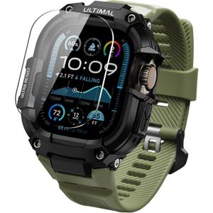 ULTIMAL Rugged Band with Case for Apple Watch 49mm, Military-Grade Shockproof Protective Strap for Men, All-in-One Outdoor Sport Watch Band Compatible with Apple watch Ultra 3/2/1 (Green)