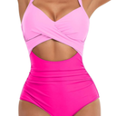Women's One Piece Swimsuits Tummy Control V Neck Bikini Sexy Cutout High Waisted Bathing Suit Size S