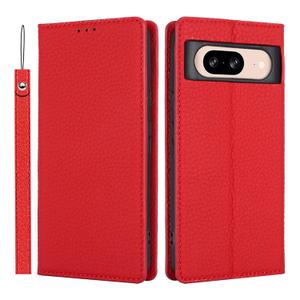 for Google Pixel 8 Wallet Case Genuine Leather with Card Holder Flip Folio Phone Cover with Credit Card Slots-Red