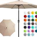 JEAREY 9FT Outdoor Patio Umbrella Outdoor Table Umbrella with Push Button Tilt and Crank, Market Umbrella 8 Sturdy Ribs UV Protection Waterproof for Garden, Deck, Backyard, Pool (Beige)