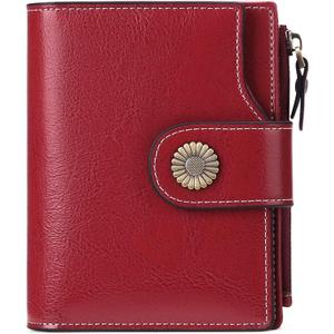 FALAN MULE Small Wallet for Women Leather Bifold Compact Small Womens Wallet with RFID Blocking (Bright Red)