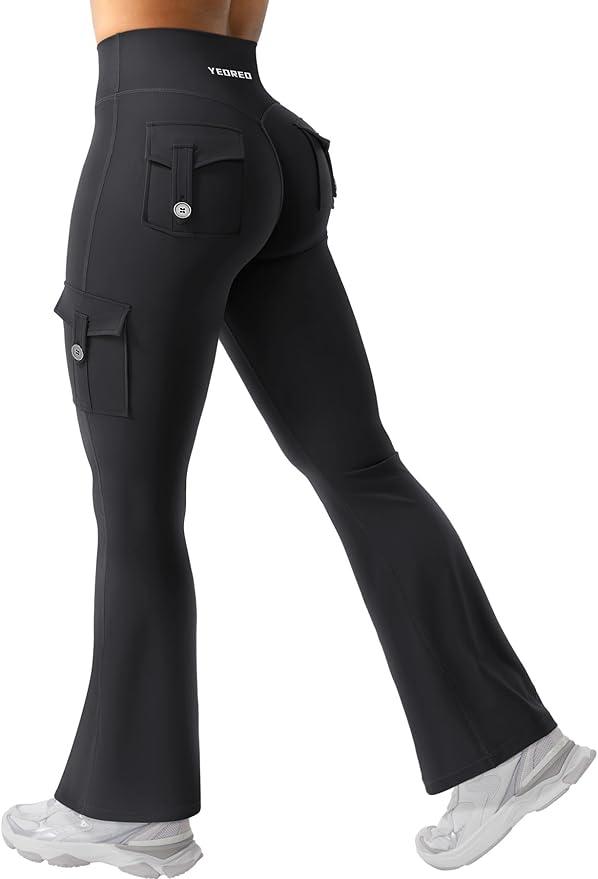 Women Workout Flare Leggings with Pockets Hidden Scrunch High Waisted Cargo Gym Yoga No Front Seam Leggings
Size: X-Large