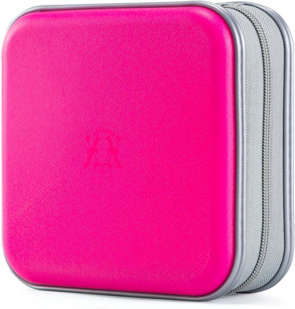 alavisxf xx CD Case, 48 Capacity Hard Plastic DVD Case Portable Zipper CD Holder Large Storage Disc Wallet Bag for Car Home Travel (Hot Pink, 48 Capacity)