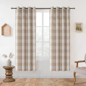 DriftAway Buffalo Plaid Blackout Curtains Linen Textured Farmhouse Double Layer Thermal Insulated Yarn Dyed Woven Checkered Gingham Grommet Drapes for Living Room 2 Panels Each 52W x 63L Taupe