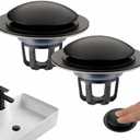 Pop Up Sink Drain Stopper Hair Catcher - Matte Black 2 Pack