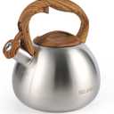BELANKO 2.7 Quart Tea Kettle for Stovetops - Food Grade Stainless Steel Teapot with Loud Whistle, Cool-Touch Wood Pattern Handle, Rust-Resistant Whistling Kettle - Classic Silver