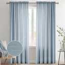 Melodieux Dusty Blue Semi Sheer Curtains 84 Inches Long for Living Room, Bedroom Linen Look Farmhouse Rod Pocket Shiny Sheer Curtain Drapes Light Filtering Home Office, 52" W x 84" L, 2 Panels