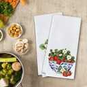 Chinoiserie Strawberry Kitchen Towels, Blue and White Porcelain Strawberry Dish Tea Towels, Grandmillennial Strawberries Fruit Hand Towel for Bathroom Kitchen, 16x24 Inch Set of 2