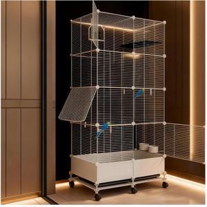 69in Large Forged Steel Birdcage, Comes with Bird Nest, Ladder, Hammock, Feeder, etc. Equipped with Wheels for Outdoor Mobility, Suitable for Parrots, Pigeons, Canaries (White, 29.2" Lx14.6 Wx69 H)