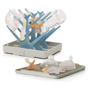 Haakaa Portable Baby Bottle Drying Rack with Tray, Space Saving Bottle Drying Tree for Bottles/Pump Parts/Pacifiers,Easy-Store Dryer Rack Great for Home & Travel, BPA Free (Sky Blue)
