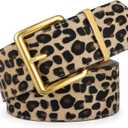 XZQTIVE Women Wide Chunky Belt for Dresses Fashion Thick Suede Belt with Gold Buckle (Fit Waist Size 23"-27", Leopard)