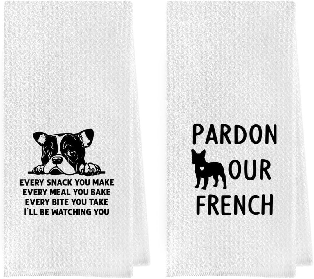 French Bulldog Dish Towels - Funny French Bulldog Gift Waffle Weave Kitchen Towels, French Bulldog Hand Towel, French Bulldog Gifts (1624 Inches Set of 2), Small
