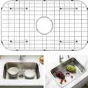 GUUKIN Sink Protectors for Kitchen Sink Bottom, 24" x 12"Stainless Steel Sink Protector with Center Drain Hole, Sink Rack with Extra Replacement White Rubber Feet