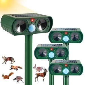 2025 Upgraded Solar Animal Repellent Ultrasonic Cat Repellent Outdoor Deer Repellent Devices Waterproof with Motion Sensor, Squirrel, Dog, Raccoon, Skunk, Rabbit, Coyote Deterrent for Yard, Garden, Patio, 4 pc
