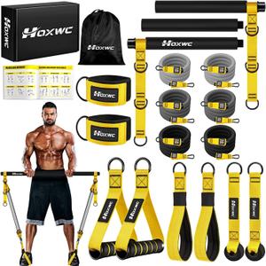 Pilates Equipment, Portable Pilates Bar Kit with Resistance Bands, Professional Adjustable Heavy Duty Squat Workout Equipment for Men, Home Gym Muscle Strength Training, Full Body Exercise