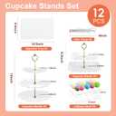 12 Pcs Cake Stand, Dessert Table Display Set, 4 Pcs Tiered Cupcake Stand Holder 2Pcs Cake Pop Stand 4Pcs Serving Tray and 2 Tongs for Tea Party Baby Shower Birthday