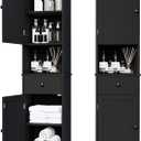 Tall Bathroom Cabinet, Storage Cabinet with 2 Doors & 2Drawer, with Ajustable Shelve, for Bathrooms, Kitchens, Entrances, Bedrooms（Black）