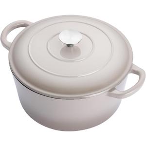 E-far 6 Quart Enameled Cast Iron Dutch Oven, Round Dutch Oven Pot with Lid, Nonstick Cookware for Braising/Stews/Roasting/Bread Baking/Cooking, Heavy Duty, Induction & Oven Safe - Khaki