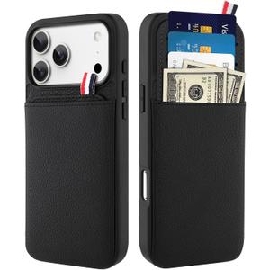 Leather Phone Case Wallet Card Case Compatible with iPhone 17 Pro Max Case, Wallet with 3 Credit Card Pockets Black Phone Case