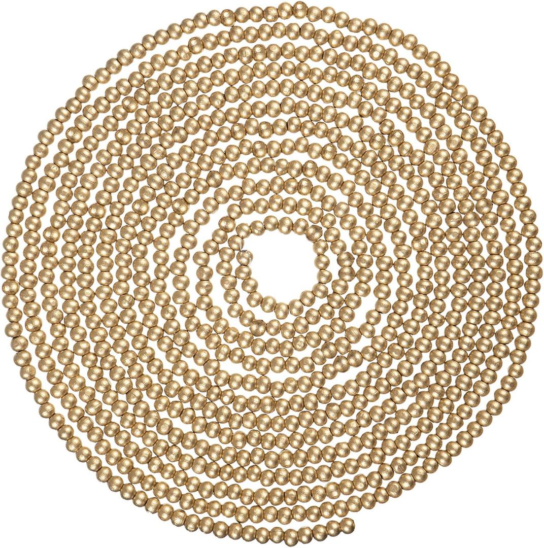 Boao 1 Piece Christmas Wooden Bead Garland 19.7 ft Round Farmhouse Vintage Wood Bead Garlands for Xmas Decoration Supplies (Gold)