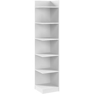 Bush Home Universal 15W Tall Corner Bookshelf in White, 6 Shelf Narrow Bookcase for Home Office Storage or Living Room Organization