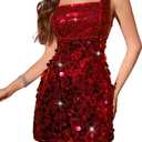 Wedtrend Sequin Dress for Women Short Sparkly Dresses 80s Disco Party Dress Cocktail Glitter Homecoming Dresses for Teens (Red, XL)