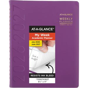 AT-A-GLANCE Planner 2026-2027 Weekly & Monthly Academic 12-Month July-June Half-Hourly Appointment Book, 8-1/4" x 11", Contemporary, Purple (70957X18)