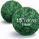 Decwin 15 Inch 2 Packs Artificial Boxwood Balls Topiary Balls, 4 Layers of UV-Resistant Greenery Balls Indoor Outdoor Garden, Backyard, Patio, Front Door – Assembly Required