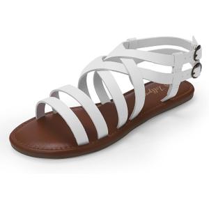 Luffymomo Women's Flat Sandals Open Toe Casual Strappy Sandals Comfortable Ankle Strap Gladiator Slides (6, White)