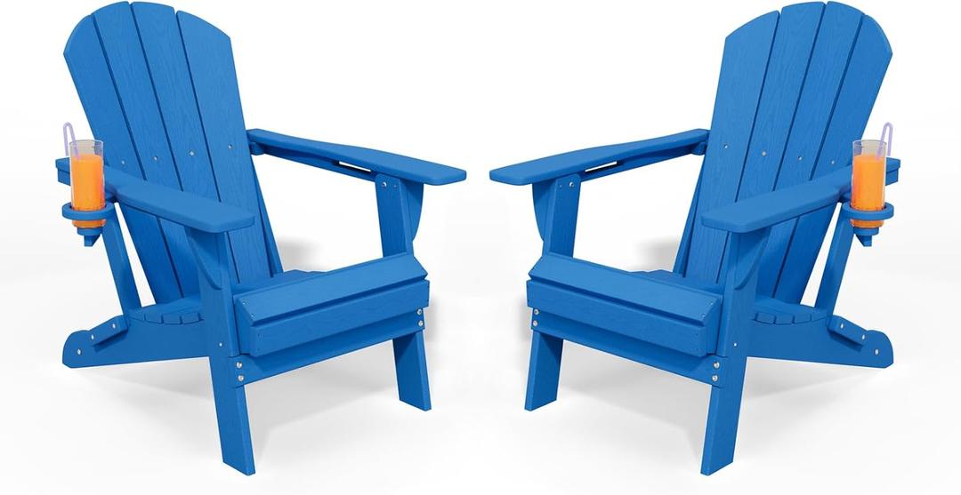 Folding Adirondack Chair Set of 2, HDPE All-Weather Patio Chairs for Outdoor, Patio, Lawn, Garden, Backyard Deck, Fire Pit - Navy Blue