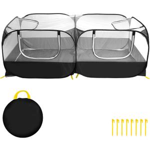 Collapsible Small Animal Playpen, Pet Cage Tent Large Chicken Run Coop with Detachable Bottom Breathable Transparent Mesh Walls, Foldable Pet Enclosure for Puppy Kitten Rabbits Indoor Outdoor playpen (Black)
