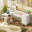 PRAISUN 47 Inch L Shaped Desk with Power Outlets, 5 Fabric Drawers
Reversible Computer Desk with Shelves, USB-C Port, Large Corner Office Desk for Gaming Writing Work Study, White