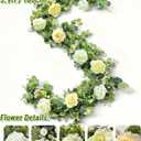 5.9FT Artificial Eucalyptus Garland with Flowers (Roses, Peonies, Daisies); Artificial Flower Garland for Weddings, Backdrops. Artificial Rose Vine For Home Decor, Table Decor, Door & Hanging Decor.